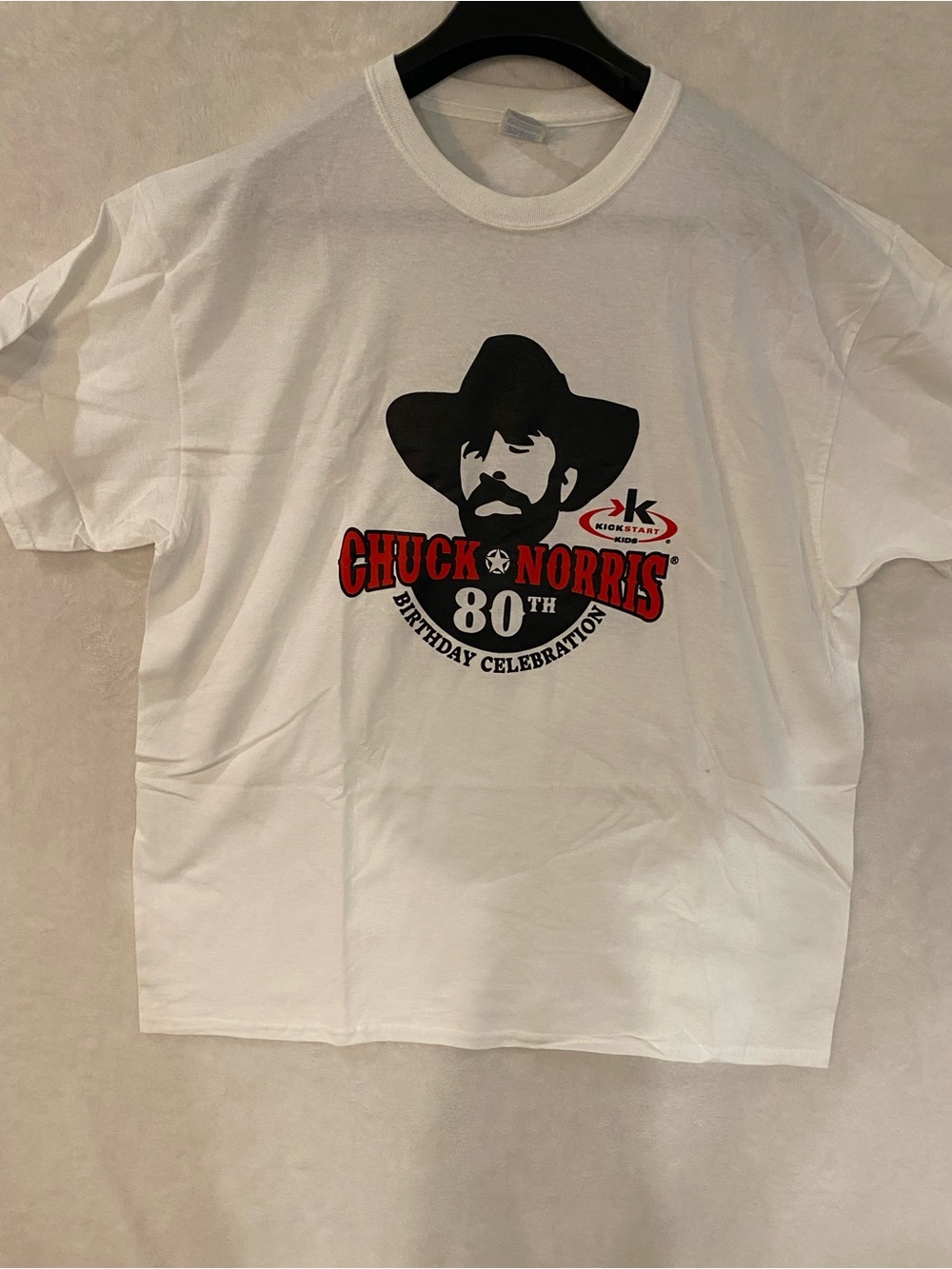 Gildan White Short-Sleeve Graphic Tee with Black & Red Print